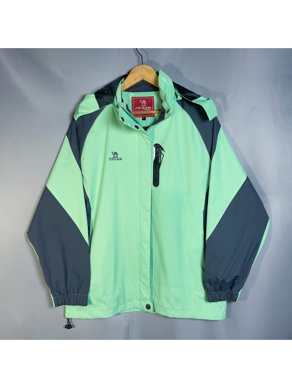 FH-CAN Men's 2L Mint Gray Colorblock Hooded Windbreaker Gorpcore